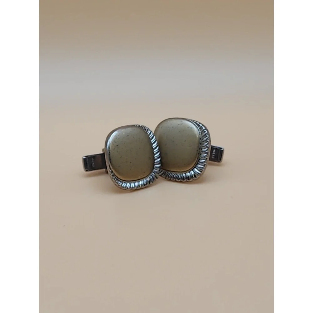 Vtg Men's Cufflinks Mid-Century Modern Gold Tone Stainless‎ Steel Patent Pending